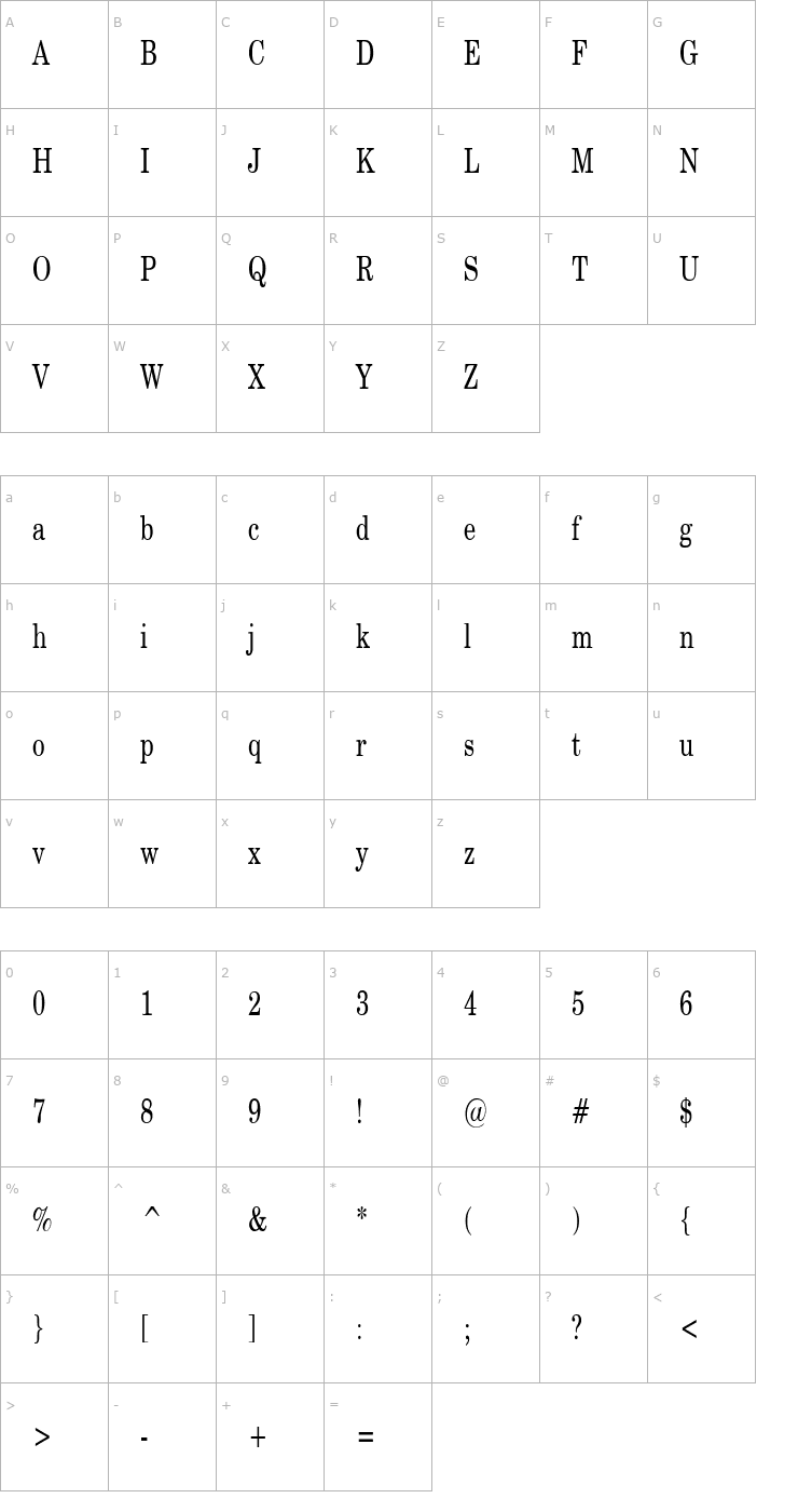 Character Map CenturySWCondensed Font