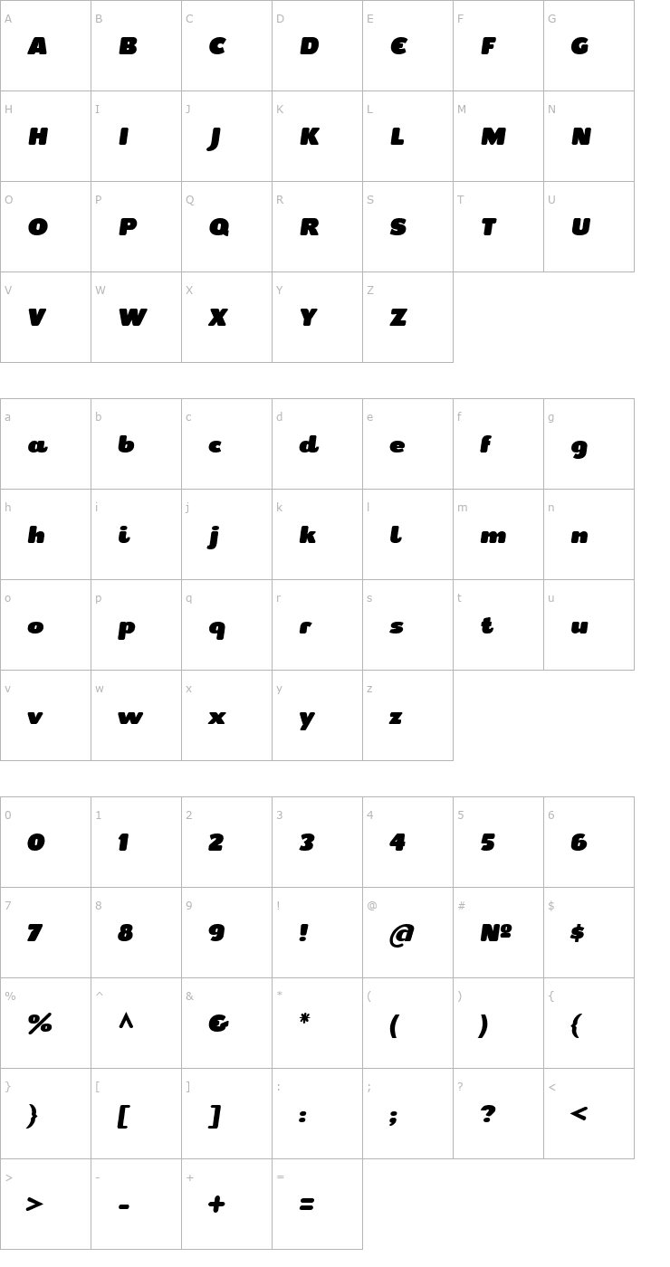 Character Map CepoItalic Font