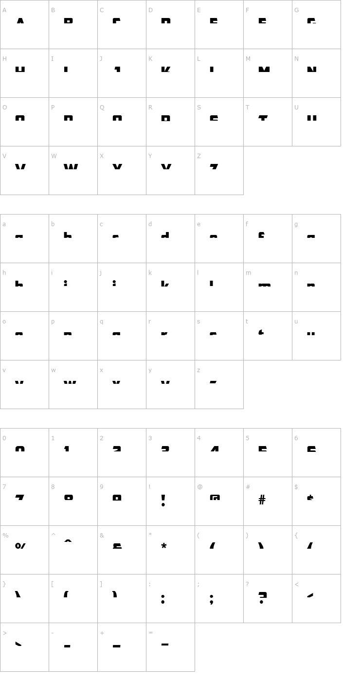 Character Map CFB1 American Patriot SPANGLE 2 Normal Italic Font