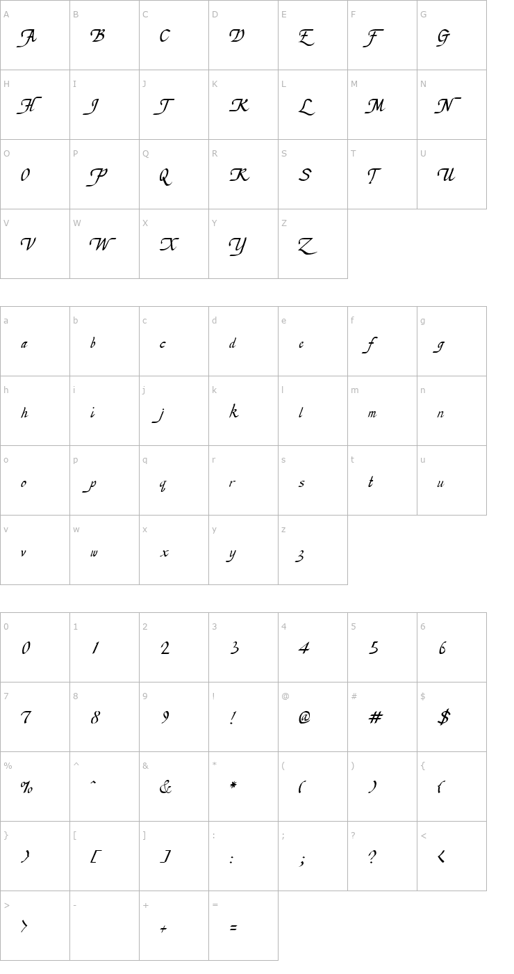 Character Map Chancellerie Moderne Demo Font