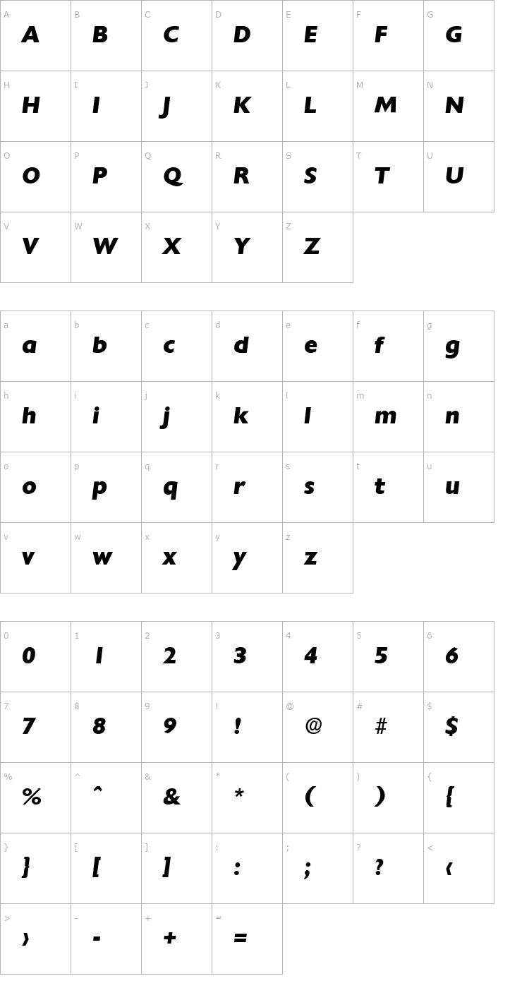 Character Map Chantilly-Serial-ExtraBold-RegularItalic Font