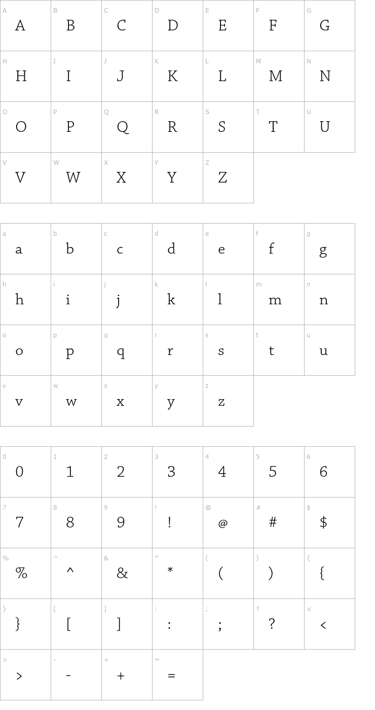 Character Map ChaparralPro-LightCapt Font