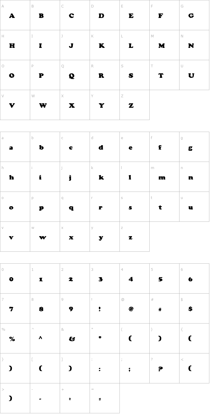 Character Map Charlemagne Condensed Font