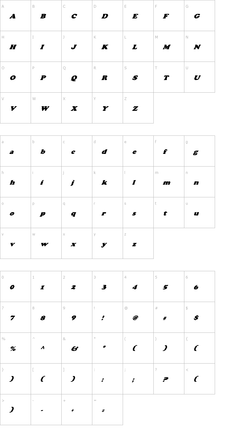 Character Map Charlemagne Condensed Italic Font