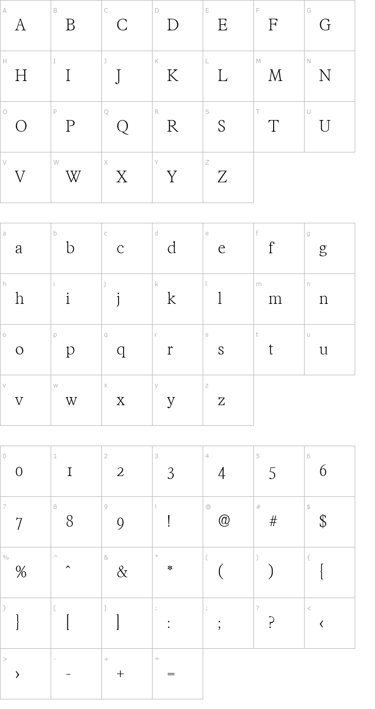 Character Map CharlesBecker-ExtraLight Font