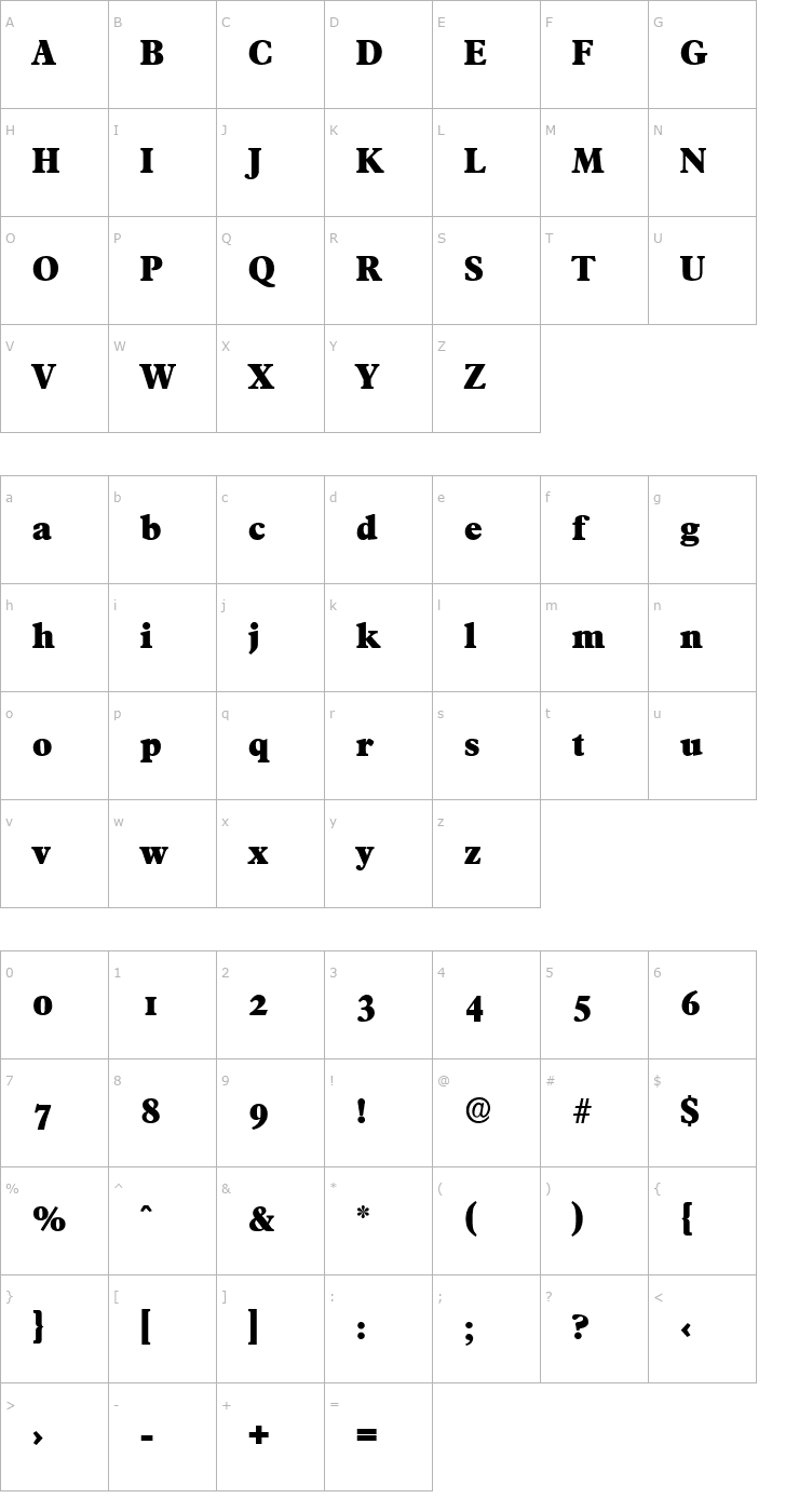 Character Map CharlesBecker-Heavy Font