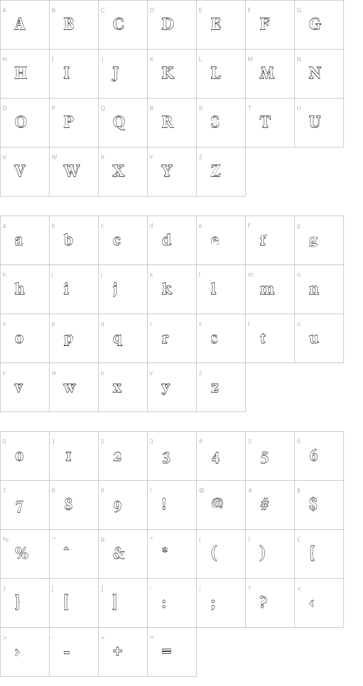 Character Map CharlesBeckerOutline-Bold Font