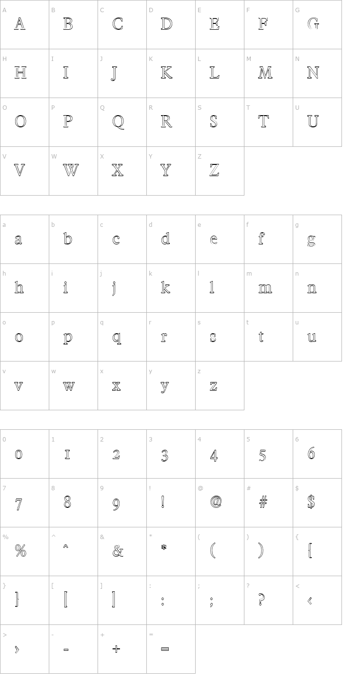 Character Map CharlesBeckerOutline-Light-Regular Font