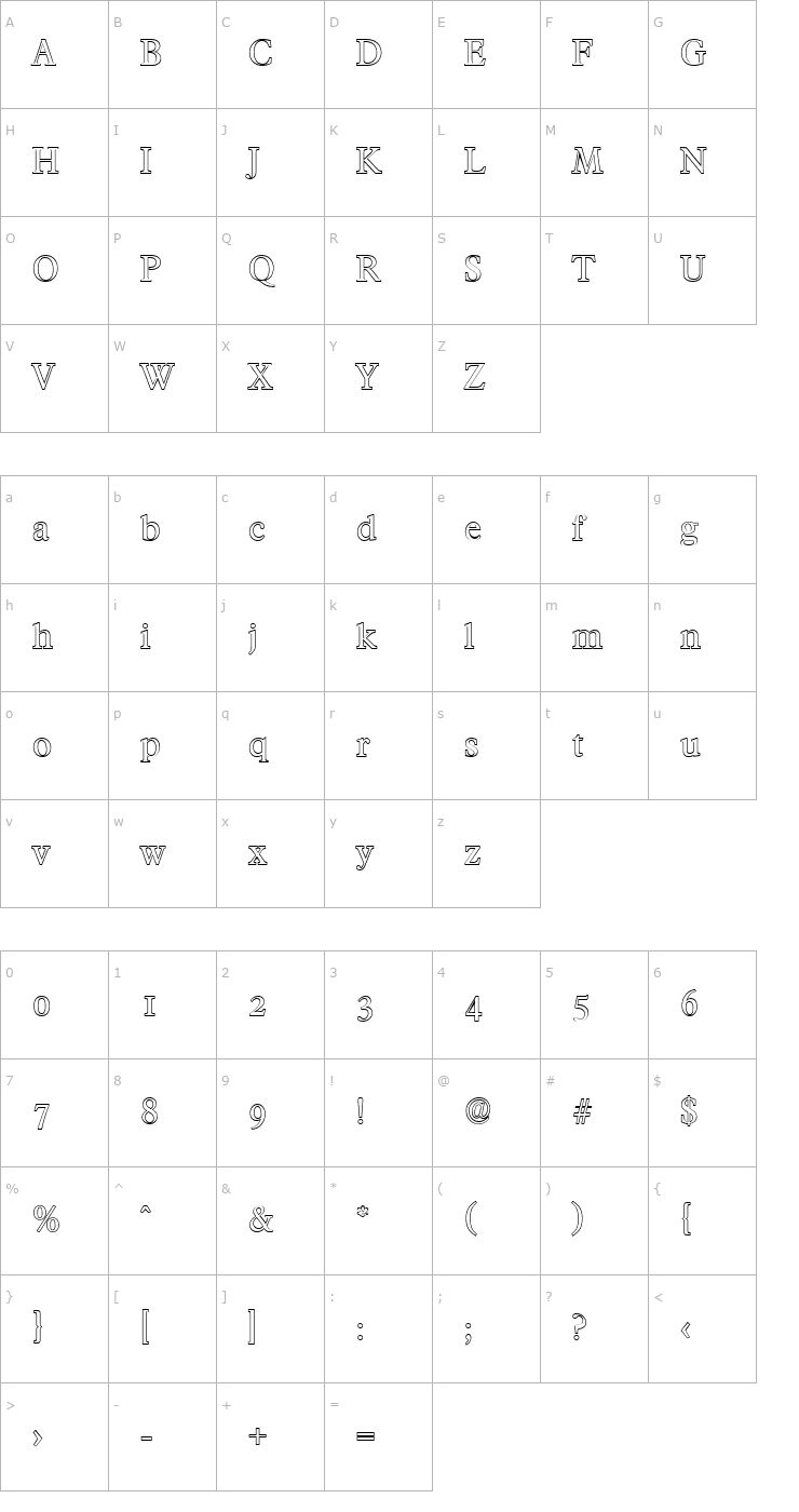 Character Map CharlesBeckerOutline-Regular Font