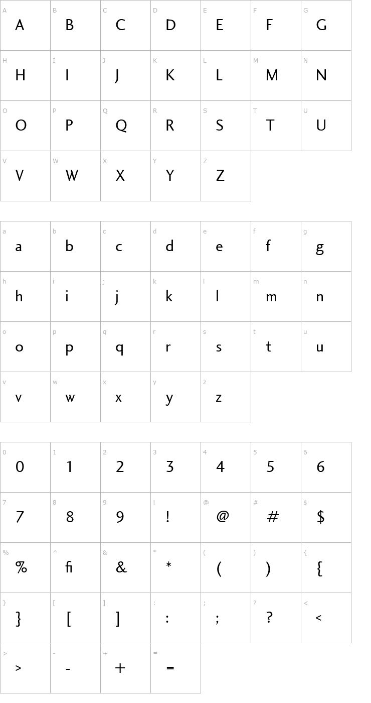 Character Map Charlotte Sans Book LET Font