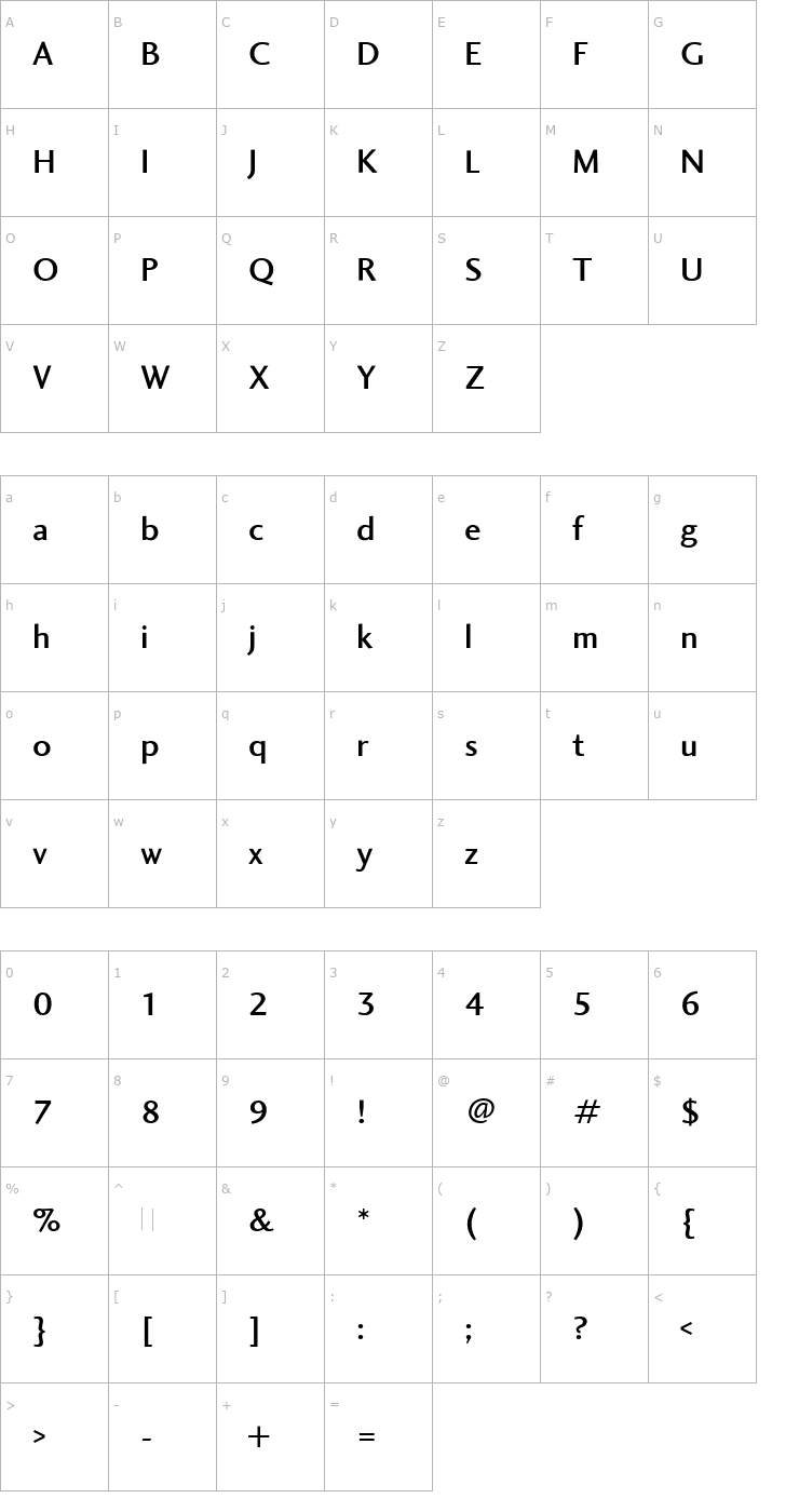 Character Map Charlotte Sans Medium Plain Font