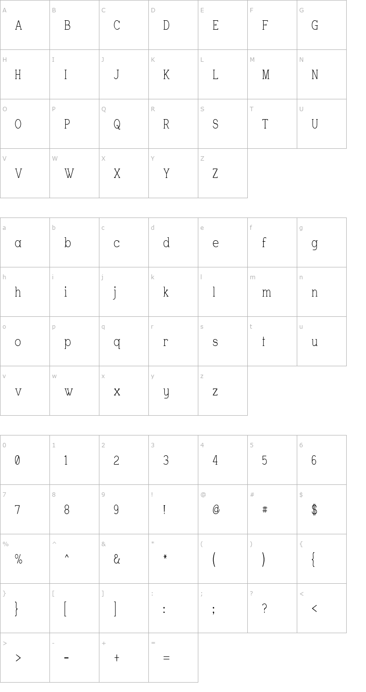 Character Map Charrington Narrow Font