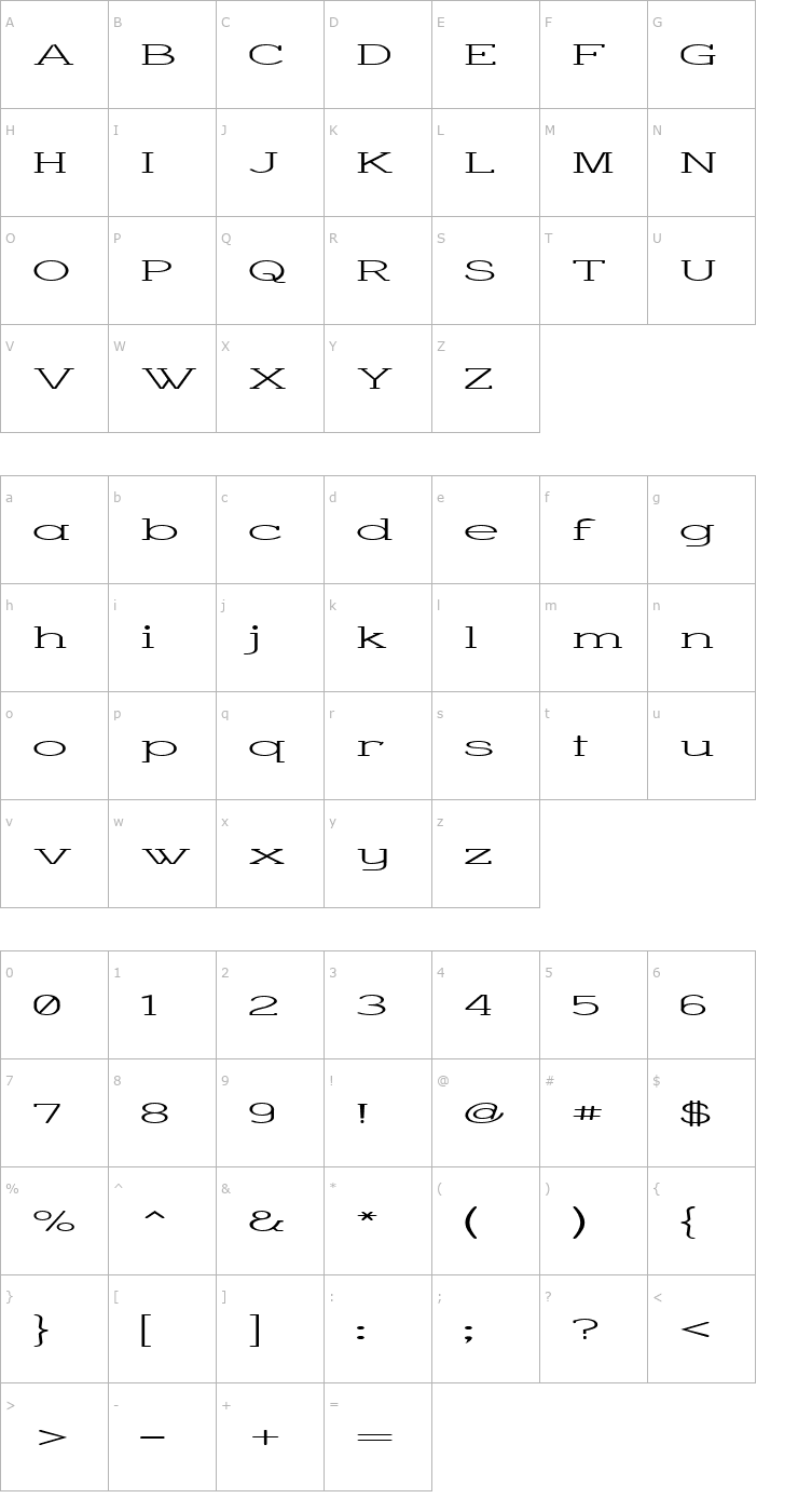 Character Map Charrington Superwide Font