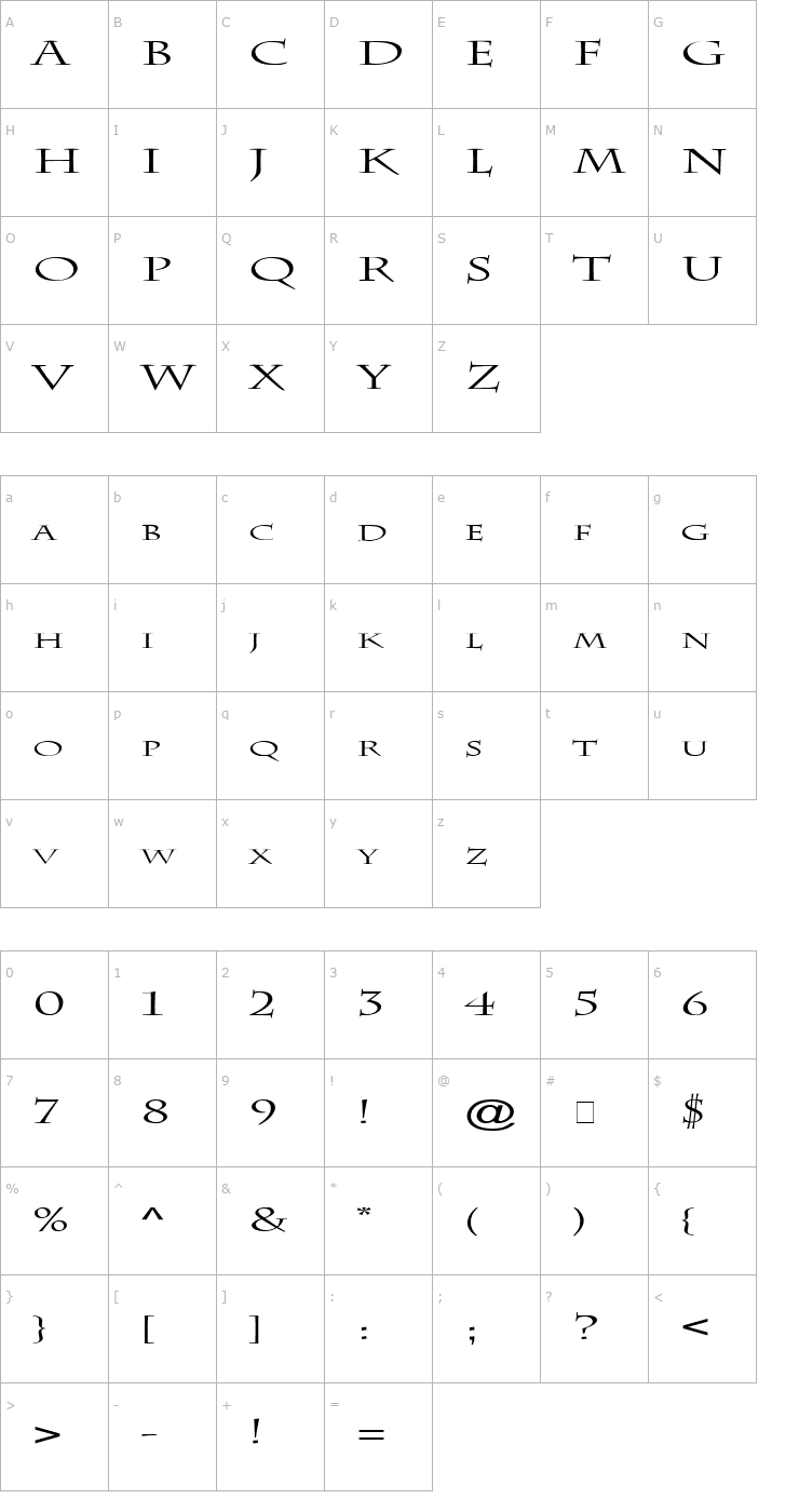 Character Map Chaz Extended Normal Font