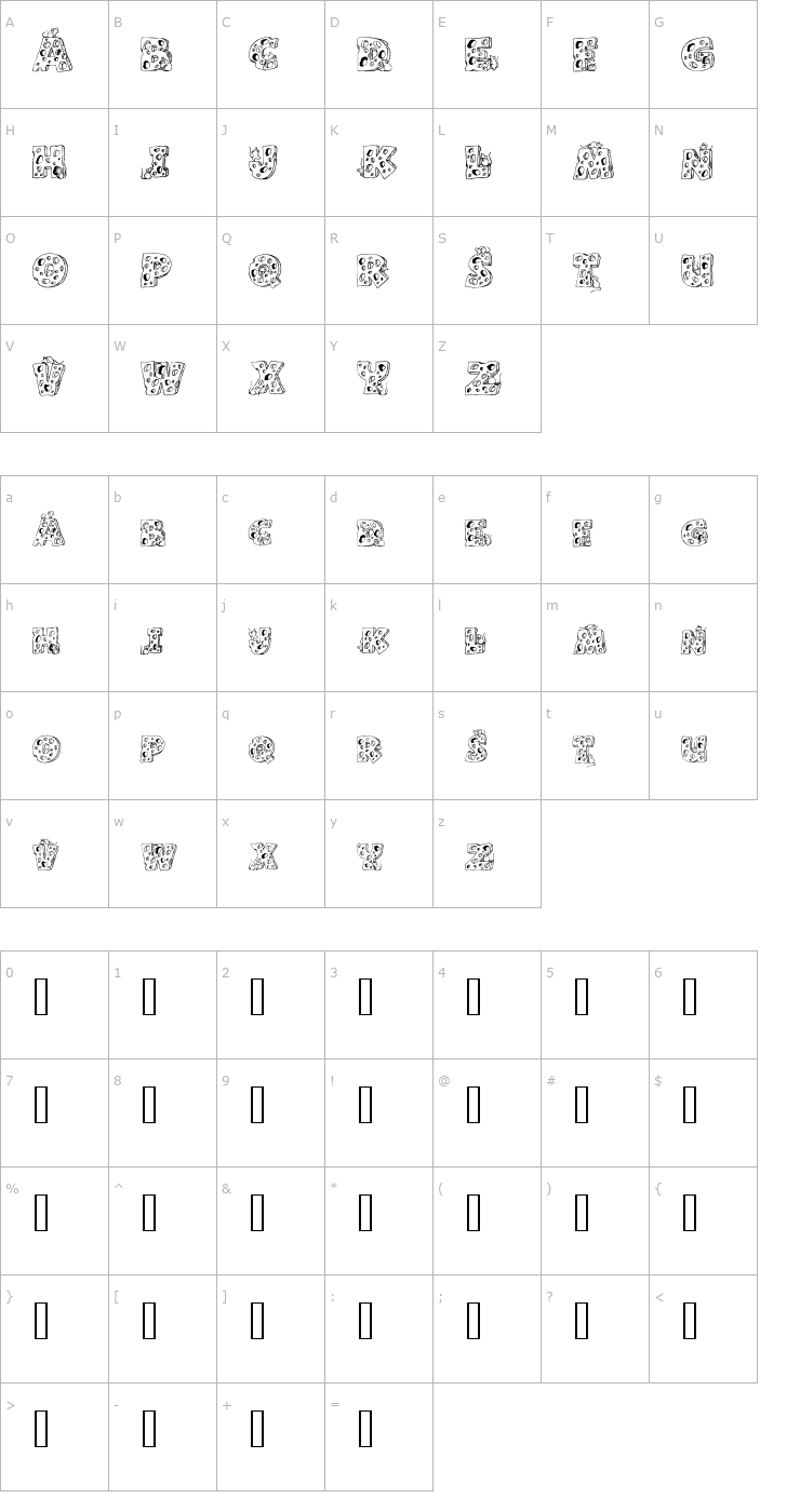 Character Map Cheese and Mouse Font