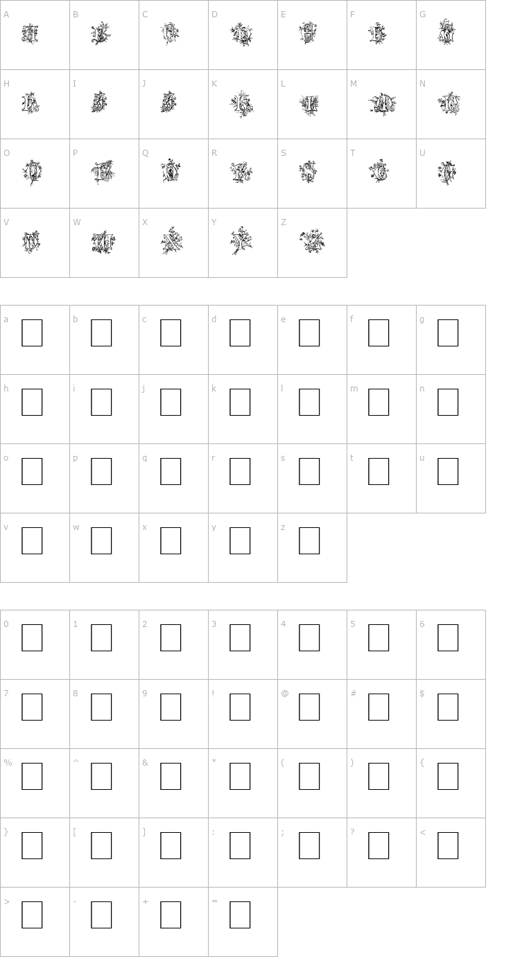 Character Map Cherubim Initials Font