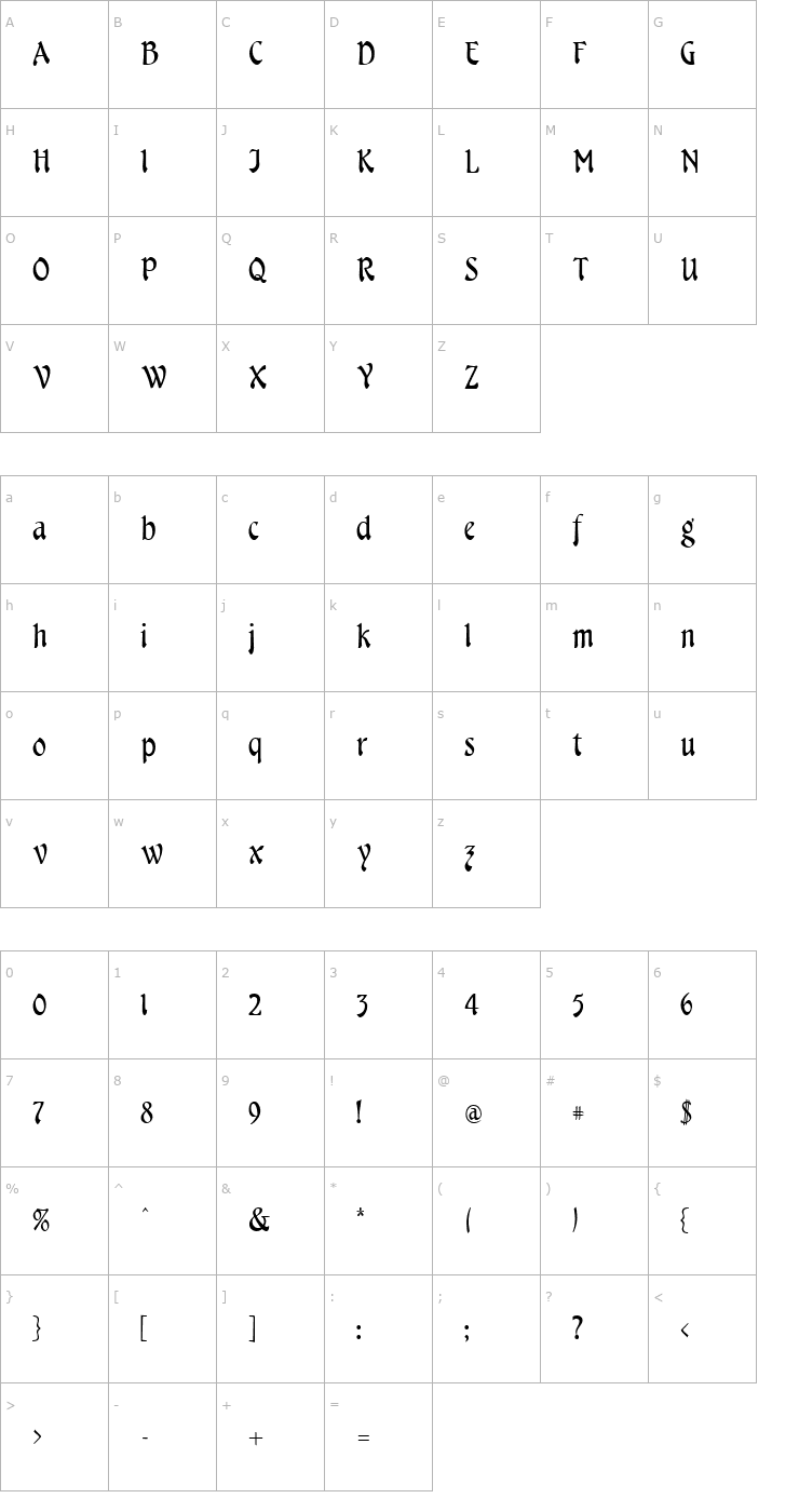 Character Map Cheshire Regular Font