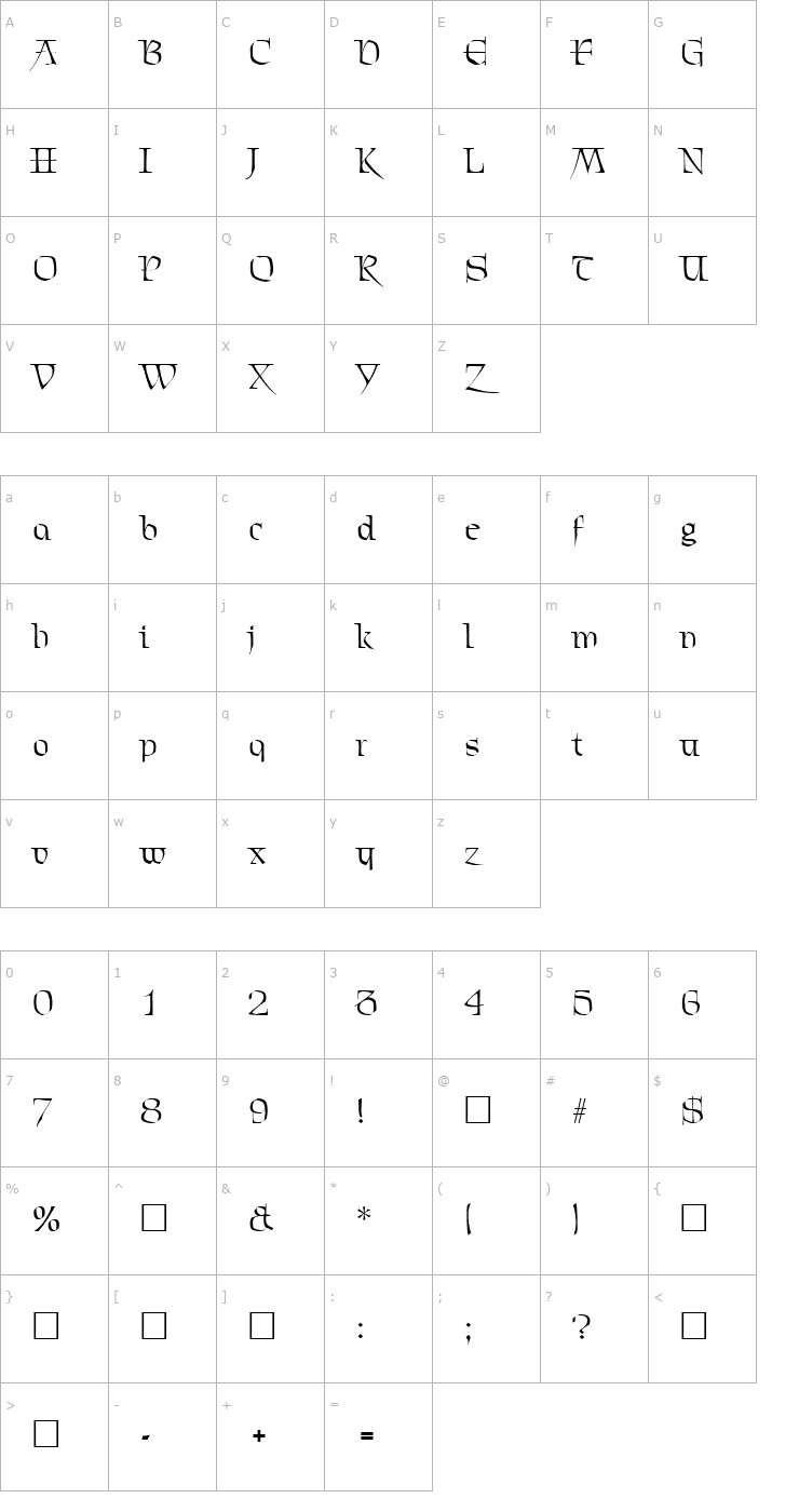 Character Map Chevalier Regular Font