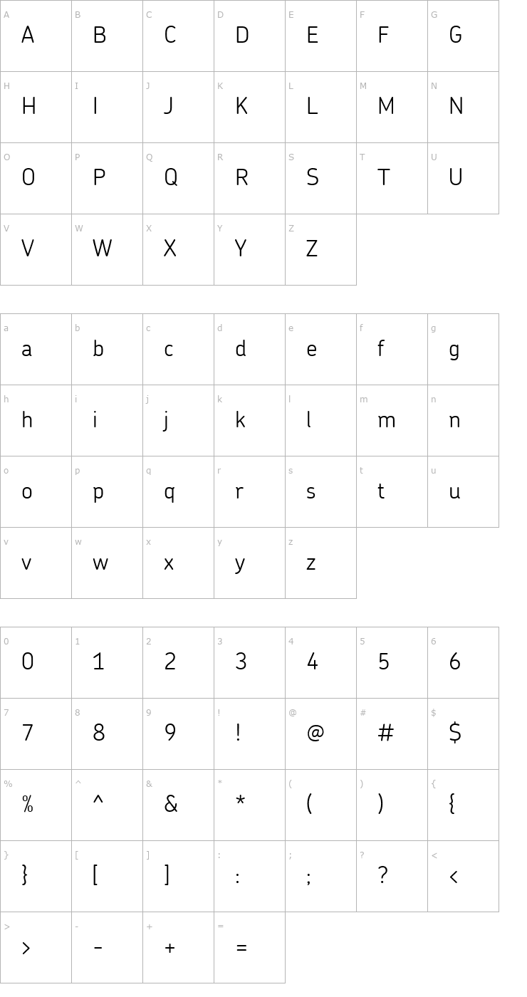 Character Map ChevinLight Font