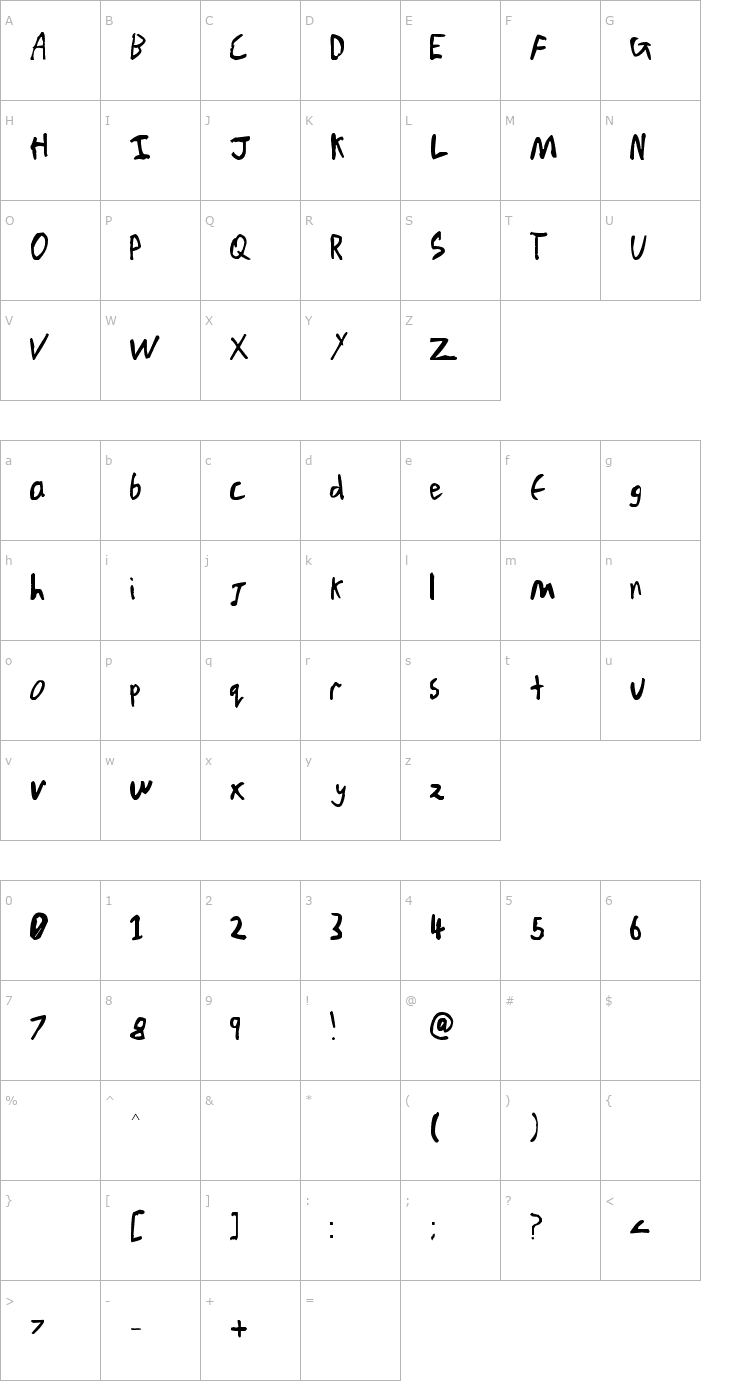 Character Map Chicken Scratch V1 Font