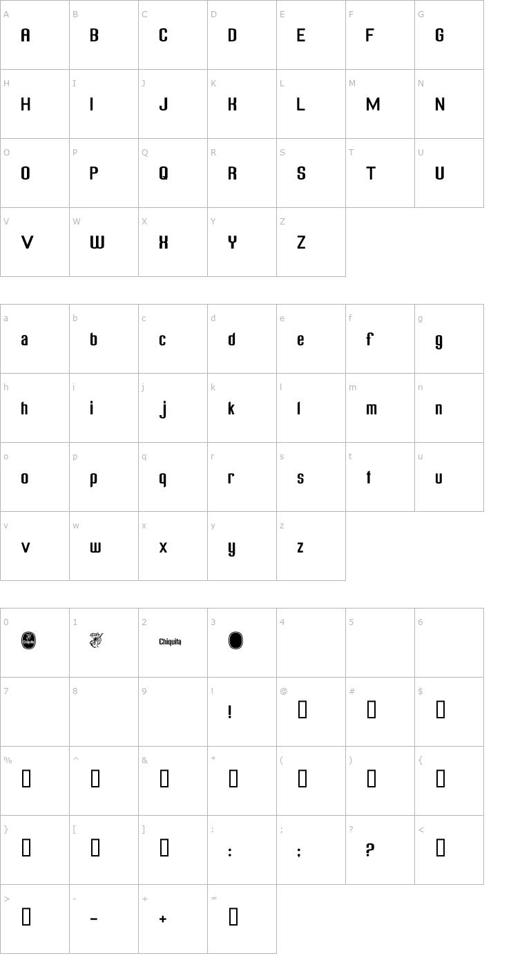 Character Map Chiquita Normal Font