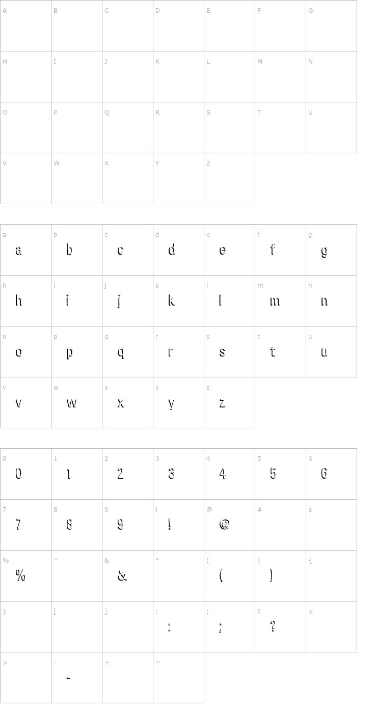 Character Map Chira Shadow Font