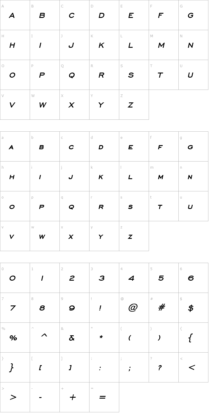 Character Map Chisel Bold Italic Font