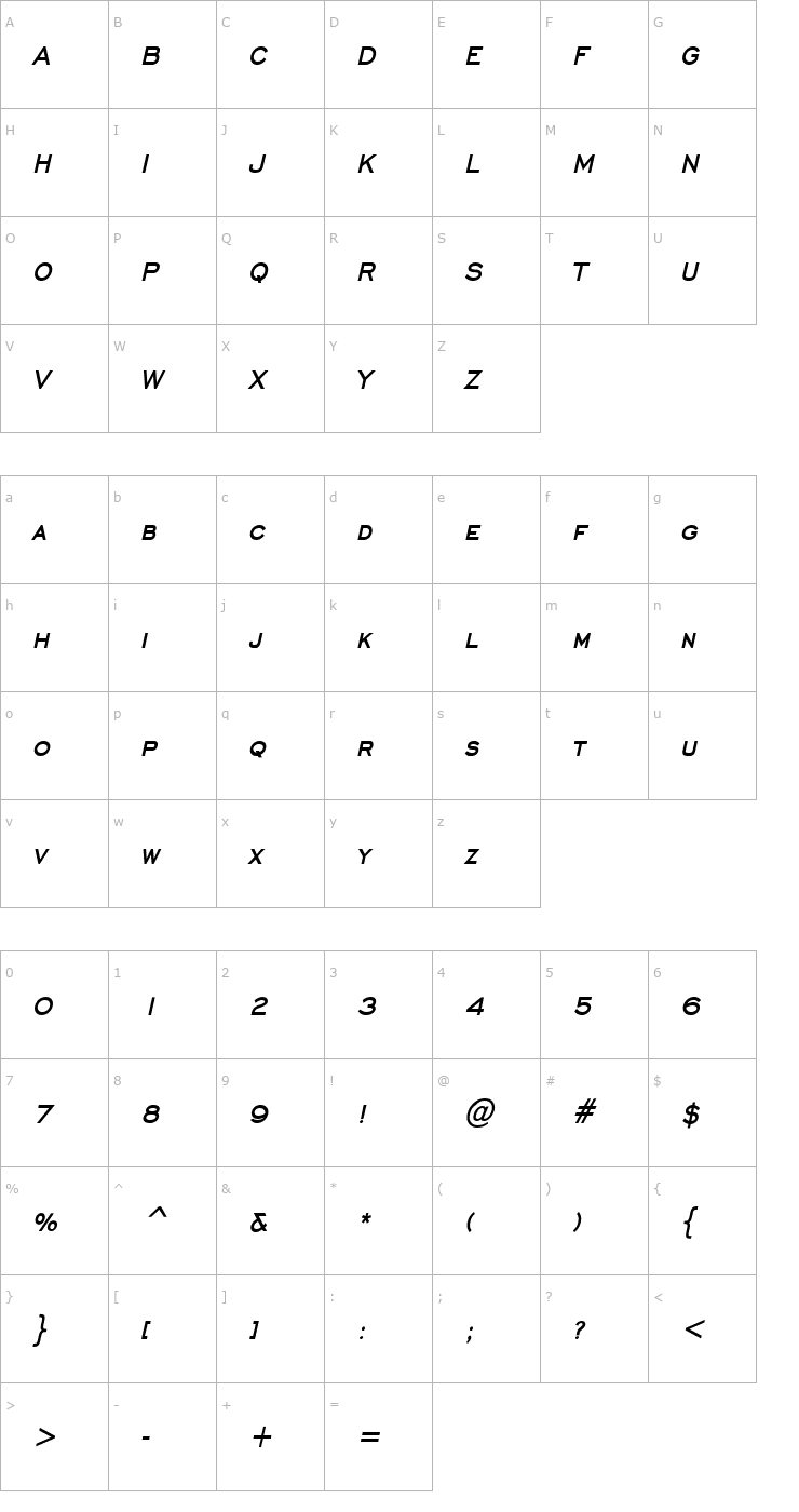 Character Map Chisel Condensed Bold Italic Font