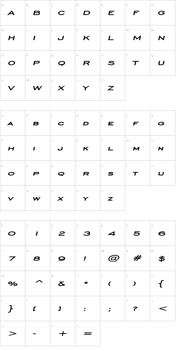 Character Map Chisel Extended Bold Italic Font