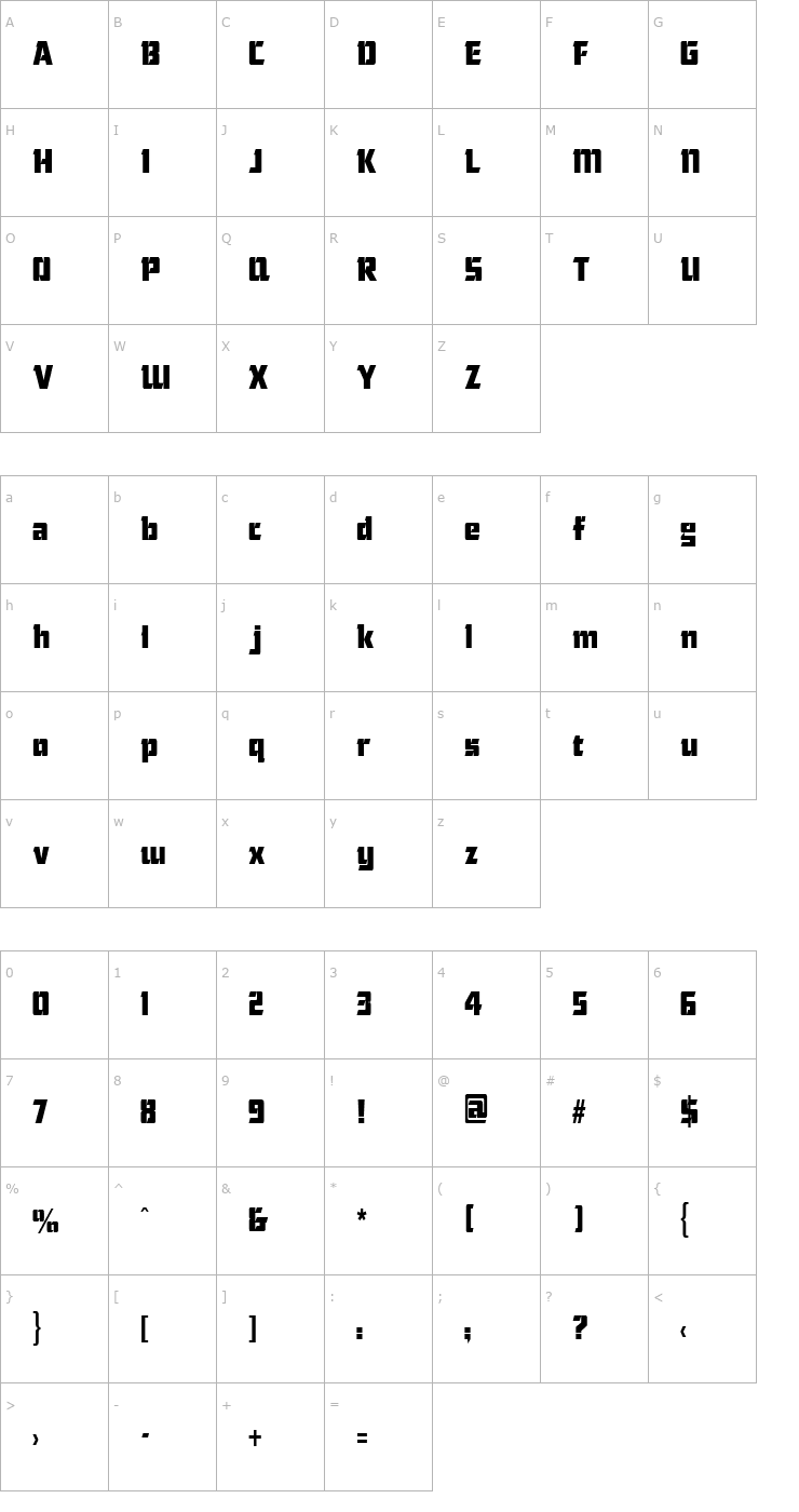 Character Map ChiselCondensed Font