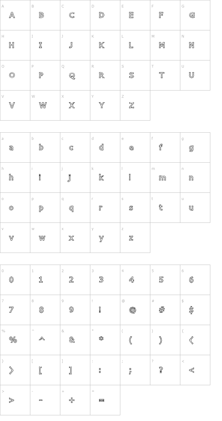 Character Map Chizzler Bold Outline Font