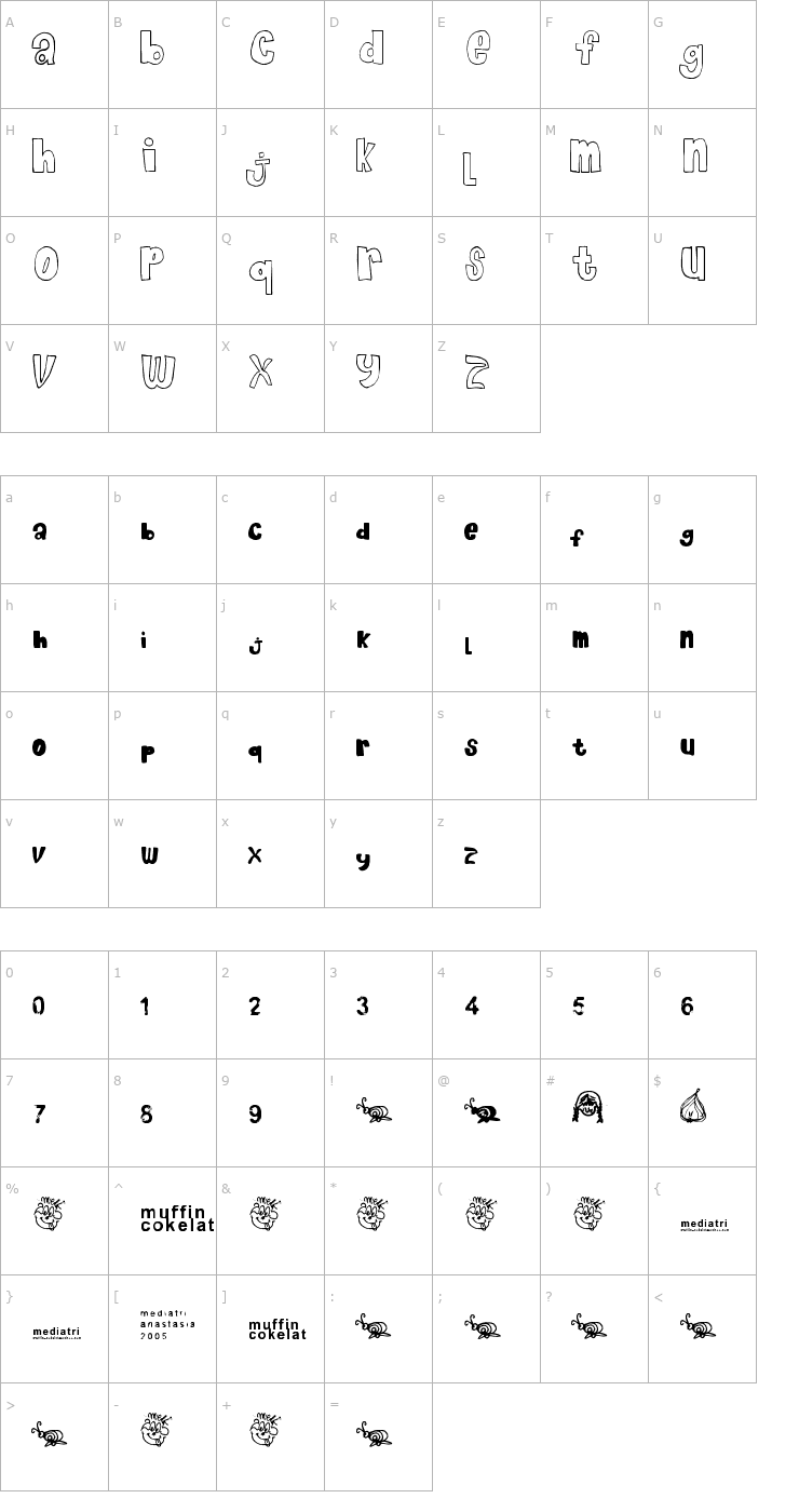 Character Map Chocolate Muffin Font