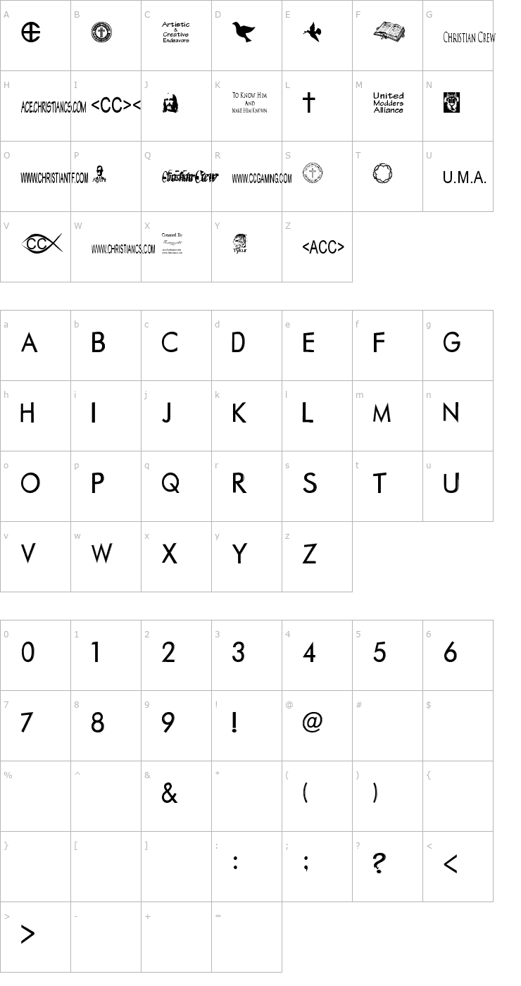 Character Map Christian Crew Font