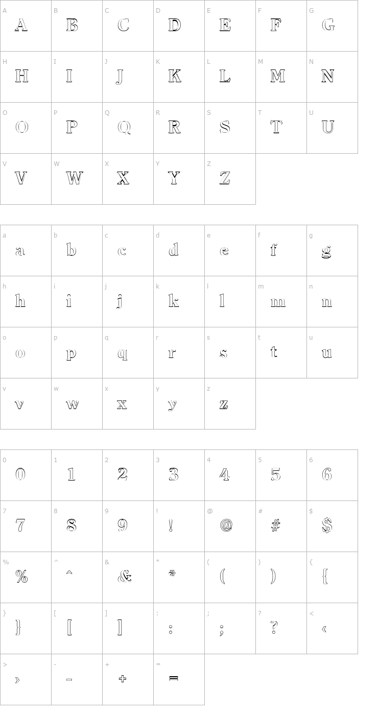 Character Map ChristianBeckerOutline Bold Font