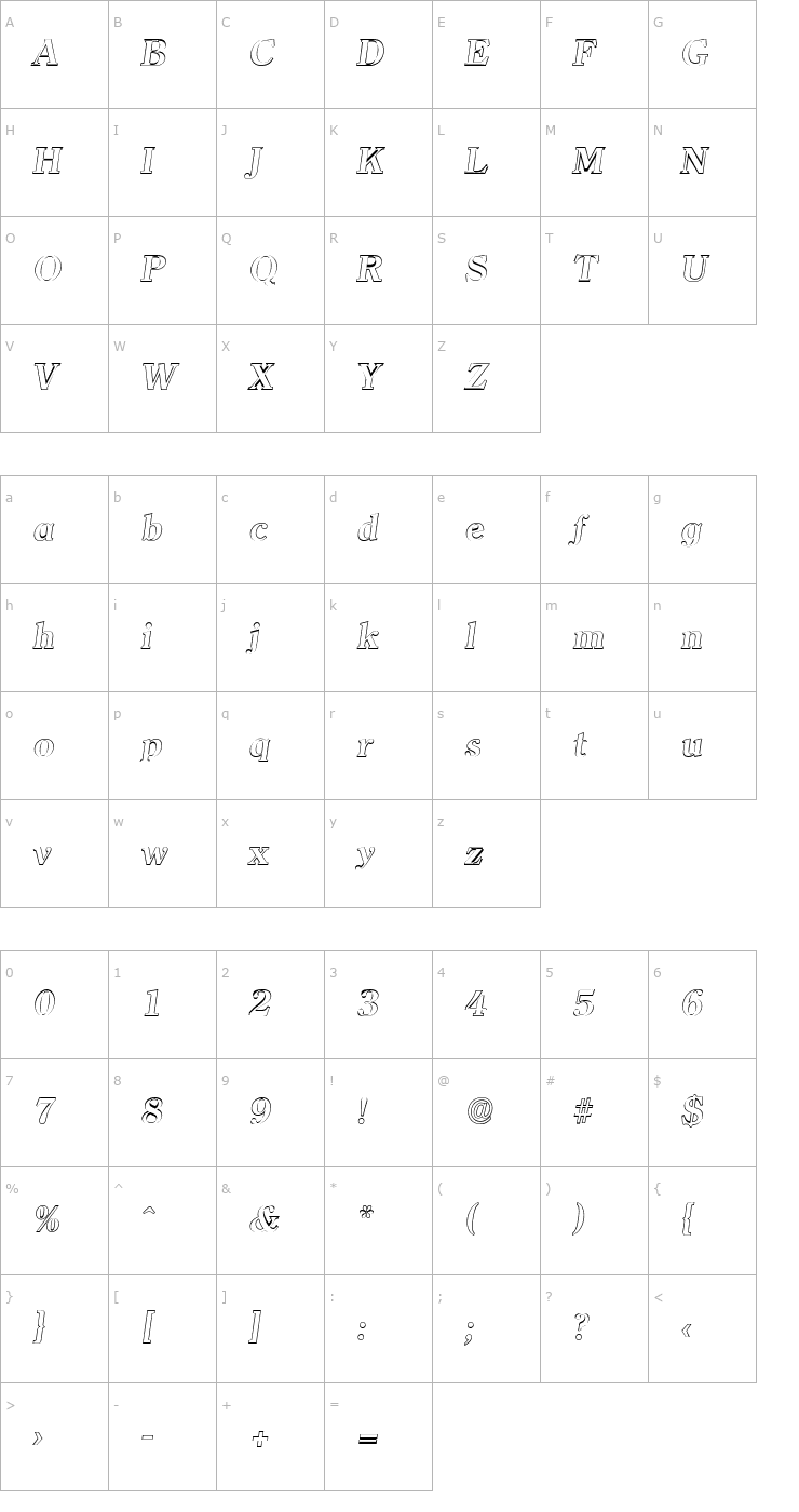 Character Map ChristianBeckerOutline Bold Italic Font