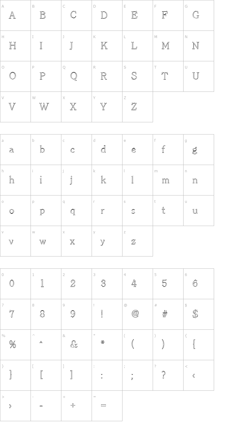 Character Map ChristianBeckerOutline-ExLight Font