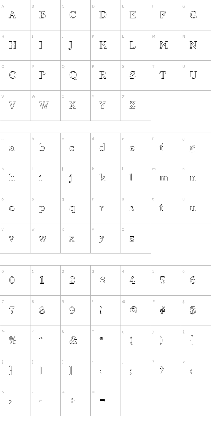 Character Map ChristianBeckerOutline-Medium-Regular Font