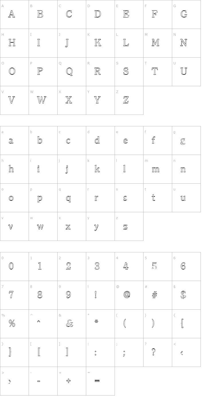 Character Map ChristianBeckerOutline-Regular Font