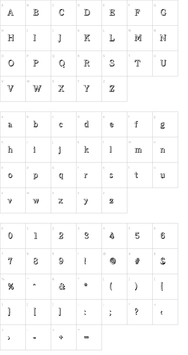 Character Map ChristianBeckerShadow-Regular Font