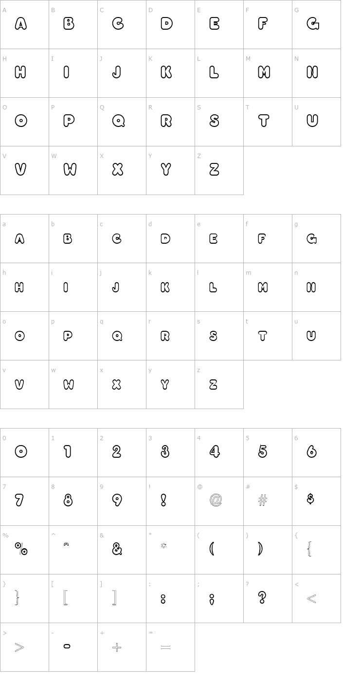 Character Map ChubbyOutline Bold Font