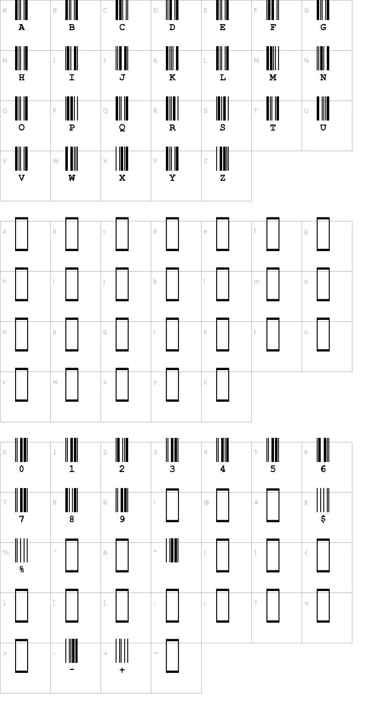 Character Map CIA Code 39 Font