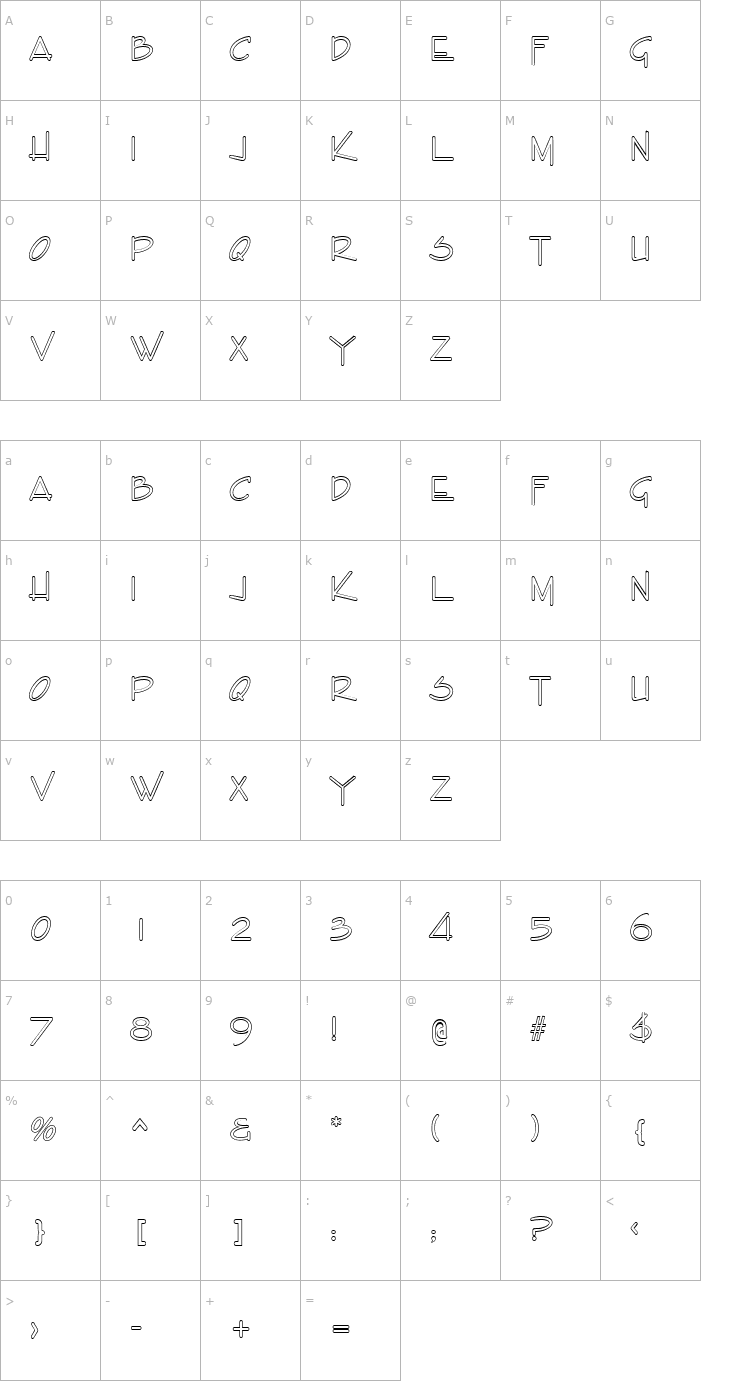 Character Map CindyBeckerOutline Font