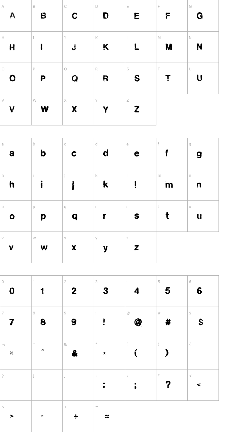 Character Map City Burn Font