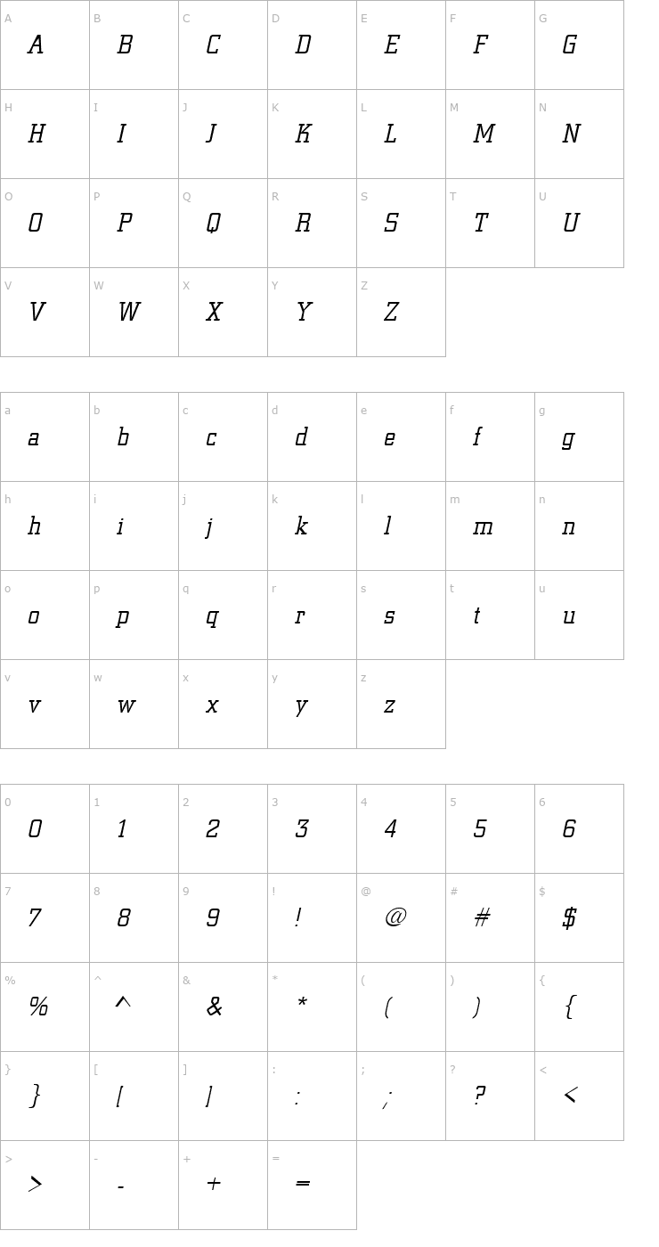 Character Map City Italic Font