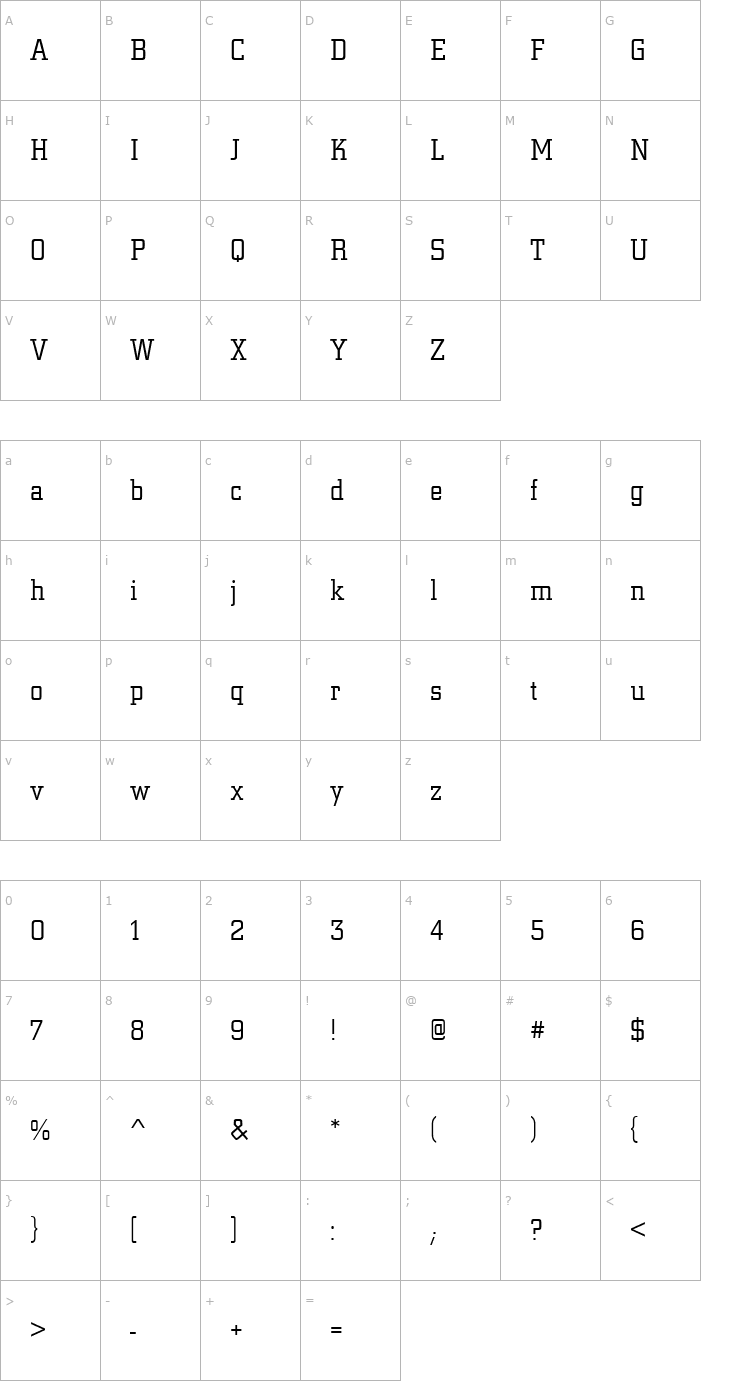 Character Map CityDEELig Font