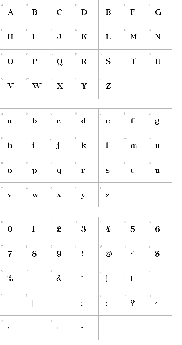 Character Map Classica-Heavy Regular Font