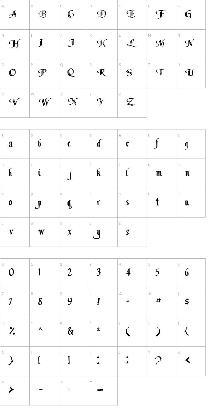 Character Map Classical Regular ttnorm Font