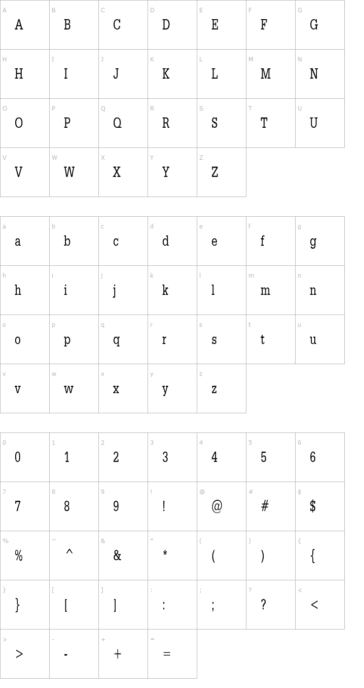 Character Map ClassicTypewriterCondensed Font