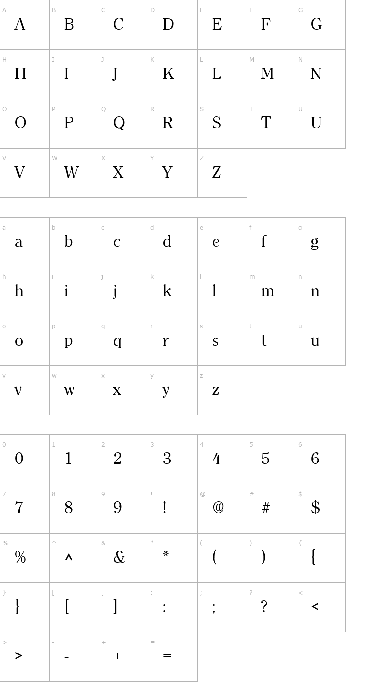 Character Map Clearserif Regular Font