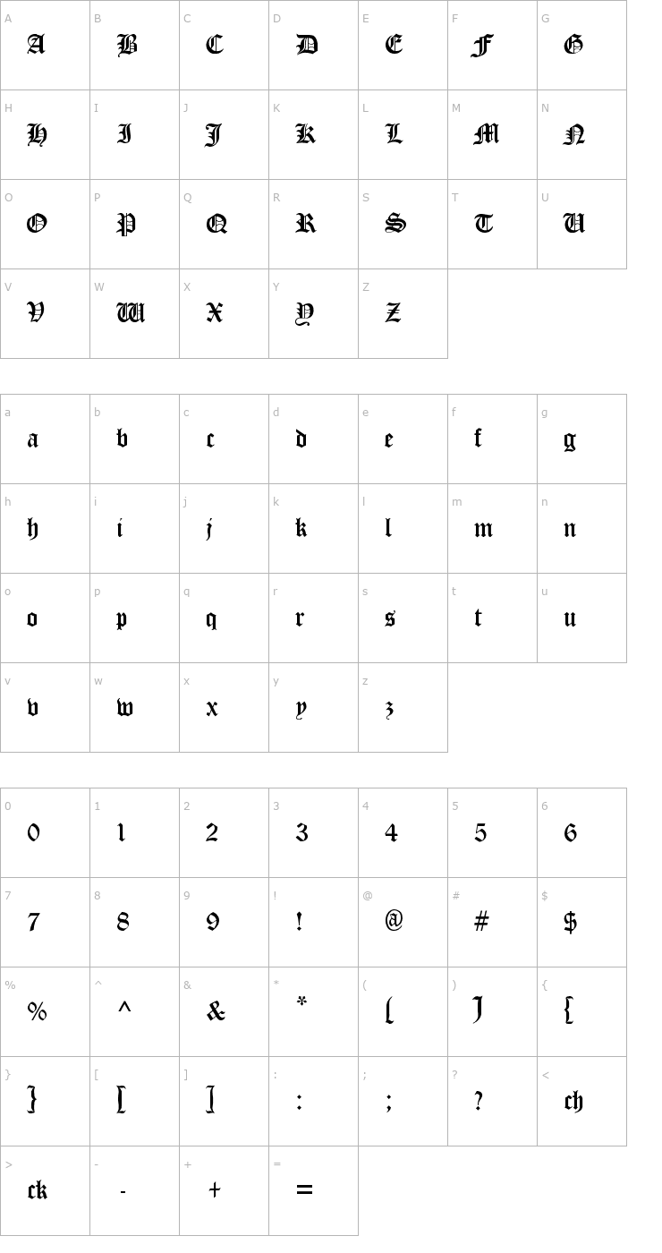 Character Map Cloister Black Font